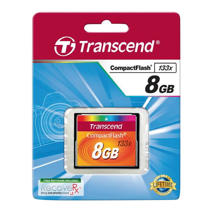 Transcend TS8GCF133 Tarjeta CompactFlash de 8GB MLC, Velocidad 133X, Lectura 50 MB/s, Escritura 20 MB/s, Color Negro