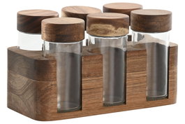 DKD Home Decor Set de 6 Especieros de Cristal con Soporte