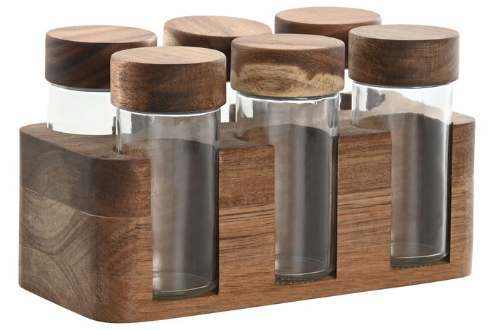 DKD Home Decor Especiero Set de 6 Piezas Cristal y Acacia Natural 10 x 11 x 19 cm DKD Home Decor Especiero Set de 6 Piezas Cristal y Acacia Natural 10 x 11 x 19 cm