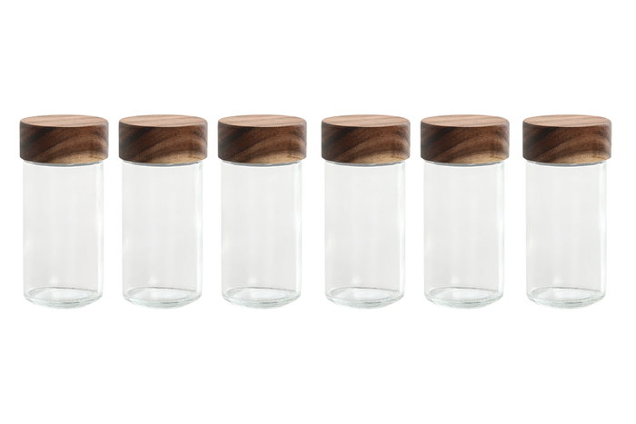 DKD Home Decor Especiero Set de 6 Piezas Cristal y Acacia Natural 10 x 11 x 19 cm DKD Home Decor Especiero Set de 6 Piezas Cristal y Acacia Natural 10 x 11 x 19 cm