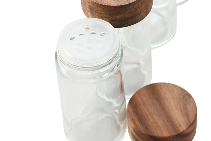 DKD Home Decor Especiero Set de 6 Piezas Cristal y Acacia Natural 10 x 11 x 19 cm DKD Home Decor Especiero Set de 6 Piezas Cristal y Acacia Natural 10 x 11 x 19 cm