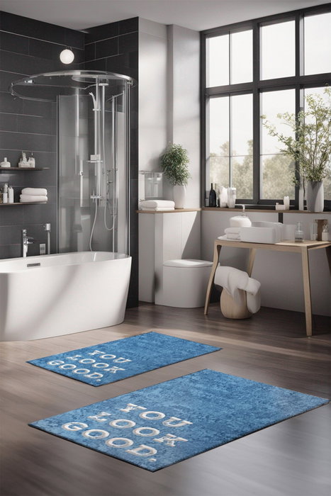 Mijölnir CT-5416 Juego de 2 alfombrillas de baño de poliéster, antideslizantes, antibacterianas, lavables a máquina, 40 x 60 cm y 60 x 100 cm