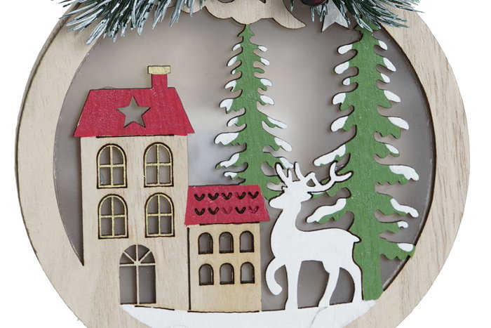 DKD Home Decor Decoracion Colgante Navidad Tradicional Verde Rojo Madera LED 2 x 14 x 12 cm (6 Unidades)