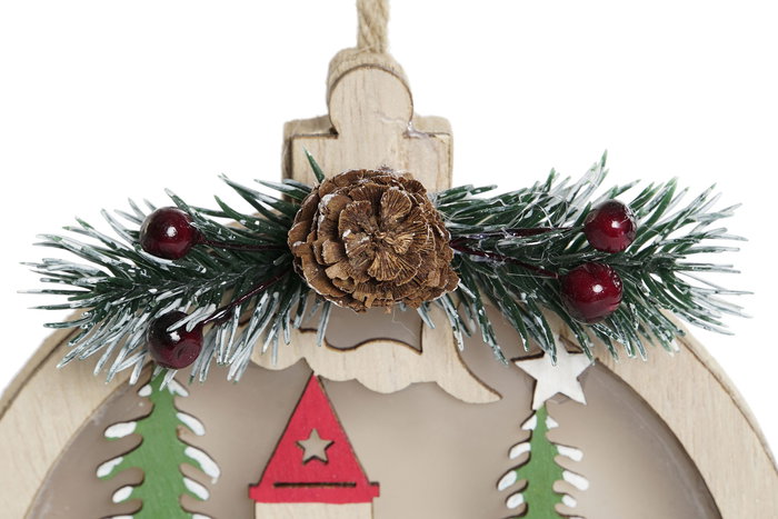 DKD Home Decor Decoracion Colgante Navidad Tradicional Verde Rojo Madera LED 2 x 14 x 12 cm (6 Unidades)