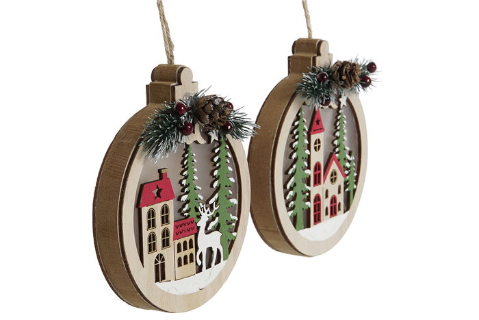 DKD Home Decor Decoracion Colgante Navidad Tradicional Verde Rojo Madera LED 2 x 14 x 12 cm (6 Unidades)