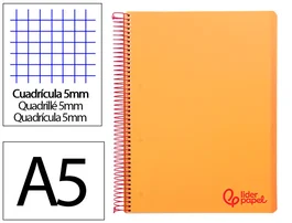 Liderpapel Cuaderno Espiral A5 Micro Wonder Tapa Plástico 120 Hojas 90gr Cuadro 5mm Color Naranja