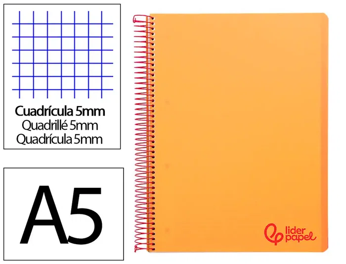 Liderpapel Cuaderno Espiral A5 Micro Wonder Tapa Plástico 120 Hojas 90gr Cuadro 5mm Color Naranja Liderpapel Cuaderno Espiral A5 Micro Wonder Tapa Plástico 120 Hojas 90gr Cuadro 5mm Color Naranja