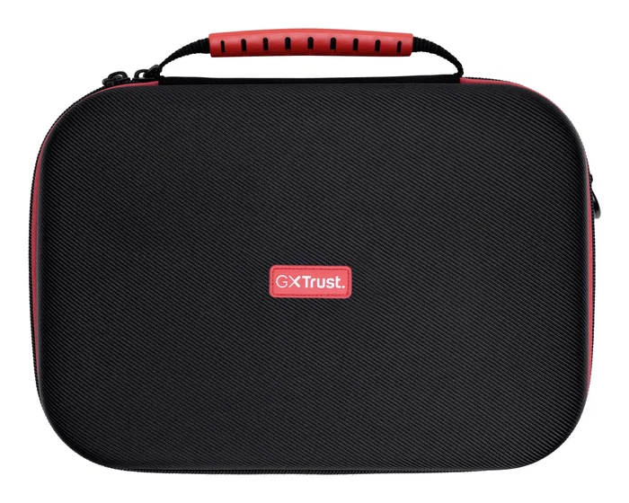 Trust GXT 1247 Funda protectora rígida para Nintendo Switch y OLED, maletín XXL con asa para consola, mandos y accesorios, Negro/Azul/Rojo