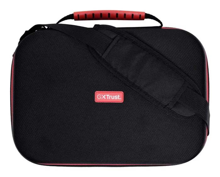 Trust GXT 1247 Funda protectora rígida para Nintendo Switch y OLED, maletín XXL con asa para consola, mandos y accesorios, Negro/Azul/Rojo