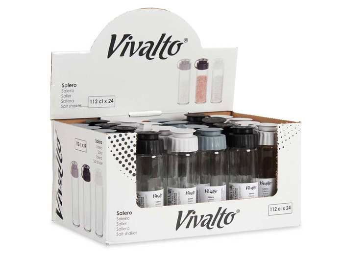 VIVALTO Salero Cristal 112 ml Blanco, Negro, Gris, Surtido 3.5 x 13.7 x 5 cm (Set de 24)