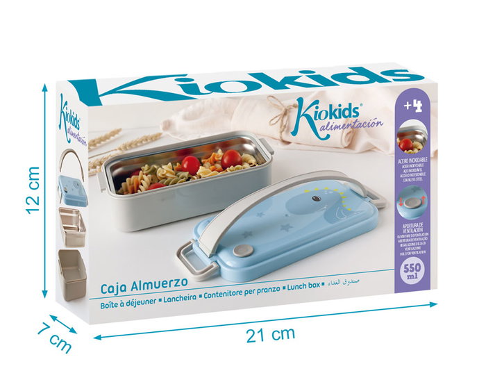 KioKids Caja Almuerzo Acero Inoxidable Dino Azul Dolci Amici +4 meses 550ml