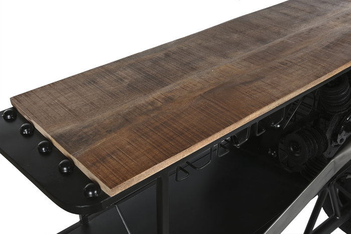 DKD Home Decor Consola Avion Negro Natural Metal Madera 191 x 91 x 58 cm