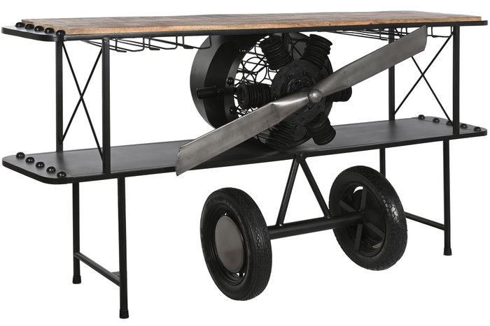 DKD Home Decor Consola Avion Negro Natural Metal Madera 191 x 91 x 58 cm