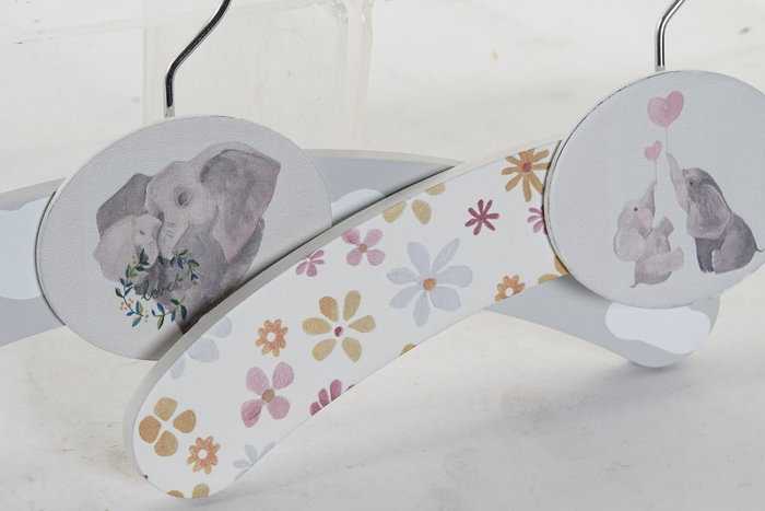 DKD Home Decor Percha Baby Gris Madera Metal Elefante 1.2 x 16 x 35 cm (8 Unidades)