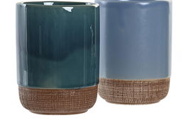 DKD Home Decor Vaso Gres Azul Verde 8 x 10 x 8 cm (12 Unidades)
