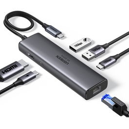UGREEN 45000 Base de Acoplamiento 6 en 1, HDMI 4K@60Hz, 10Gbps, Gigabit Ethernet, PD 100W, USB-C Hub, Color Gris