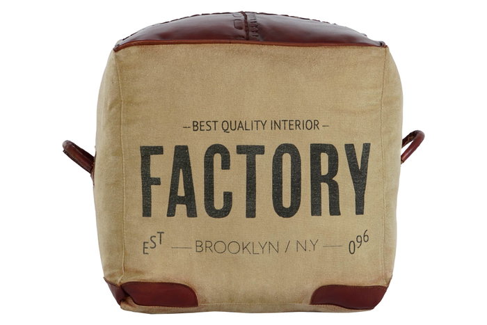 DKD Home Decor Reposapies Vintage Marron Beige Piel Poliester 40 x 40 x 46 cm