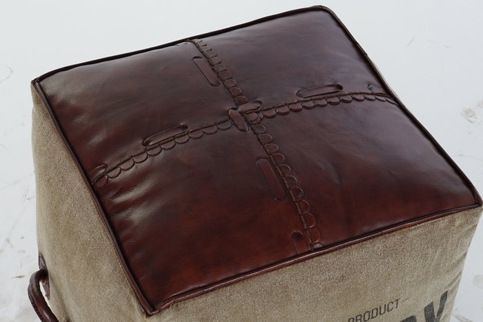 DKD Home Decor Reposapies Vintage Marron Beige Piel Poliester 40 x 40 x 46 cm