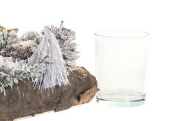 DKD Home Decor Portavelas Navidad Alpina Natural Verde Blanco Abedul Cristal 20 x 20 x 12.5 cm