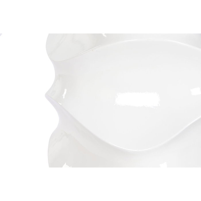 DKD Home Decor Macetero de Fibra de Vidrio Blanco con Diseño de Ondas y Acabado Lacado