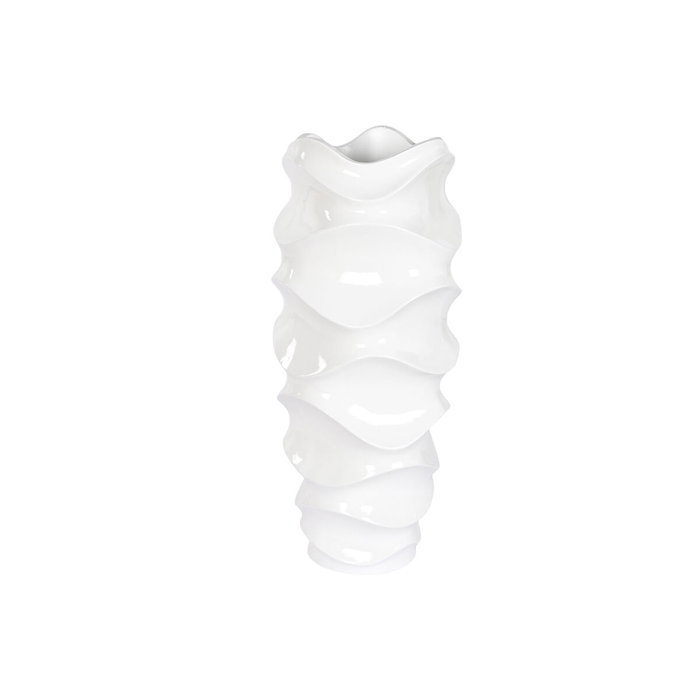DKD Home Decor Macetero de Fibra de Vidrio Blanco con Diseño de Ondas y Acabado Lacado