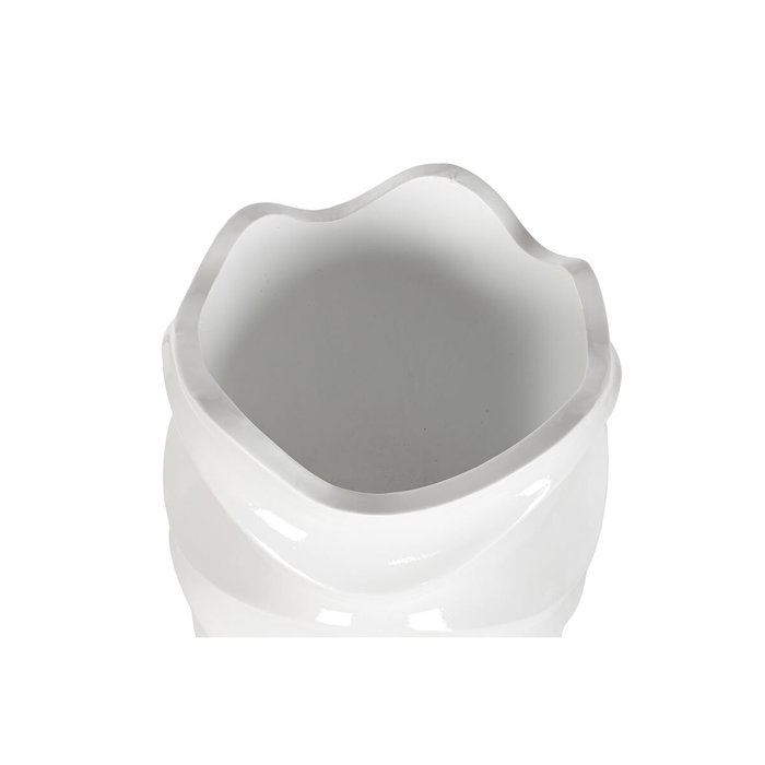 DKD Home Decor Macetero de Fibra de Vidrio Blanco con Diseño de Ondas y Acabado Lacado