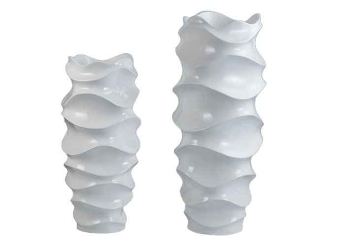 DKD Home Decor Macetero Moderno Blanco 44 x 101 x 44 cm Fibra de Vidrio con Diseño Ondulado