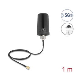 Delock Antena Omnidireccional 5G LTE GNSS WiFi 6, SMA, 4 dBi, 1m Cable, IP67 para Exterior, Color Negro, Ref. 81473 (ULA100)