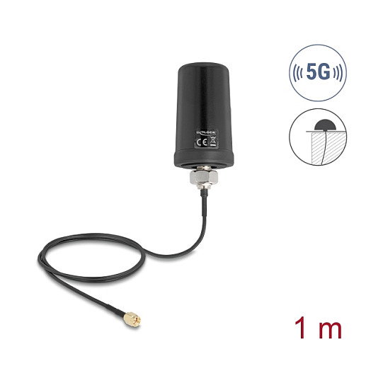 Delock Antena Omnidireccional 5G LTE GNSS WiFi 6, SMA, 4 dBi, 1m Cable, IP67 para Exterior, Color Negro, Ref. 81473 (ULA100) Delock Antena Omnidireccional 5G LTE GNSS WiFi 6, SMA, 4 dBi, 1m Cable, IP67 para Exterior, Color Negro, Ref. 81473 (ULA100)