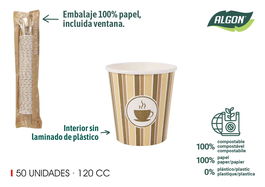 Algon Set 50 Vasos de Cartón para Café 120 cc - Dimensiones: 6 cm Ancho x 6.5 cm Alto x 6 cm Largo (12 Unidades)