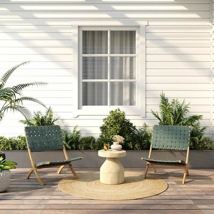 Beau Rivage Juego de 2 sillones de jardín VERONE de madera de acacia FSC y cuerda verde