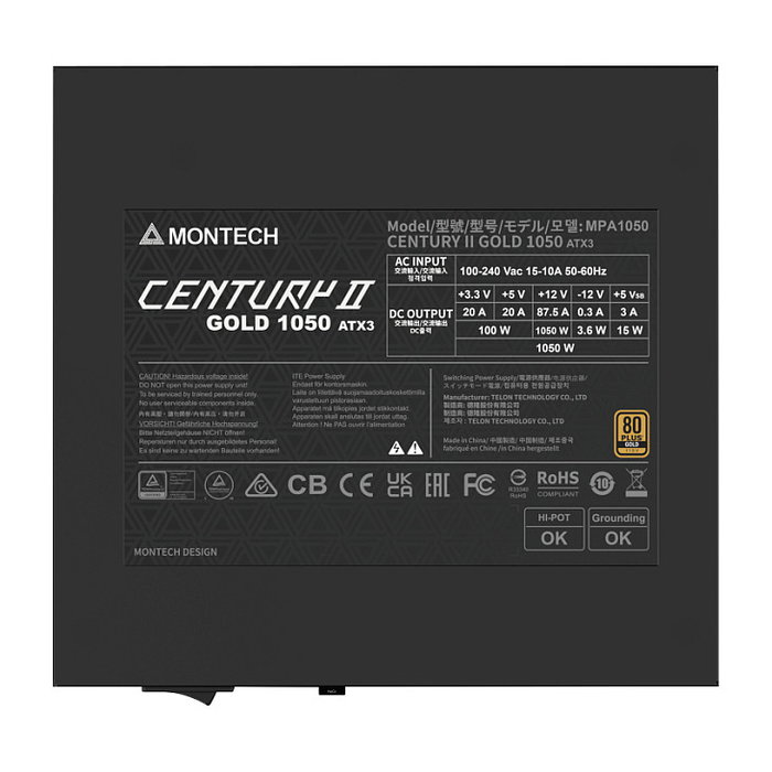 Montech CENTURY II 1050W 80 PLUS Gold ATX 3.1 - Fuente de Alimentación PC 1050W Certificado Oro, Plata, Modular, 12VHPWR (12-Pin), 1x PCIe 16-Pin, 6x PCIe