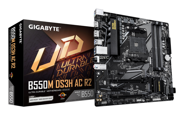 GIGABYTE B550M DS3H AC R2 Placa base Socket AM4 compatible con AMD Ryzen 5000 Series, DDR4, Wi-Fi 5