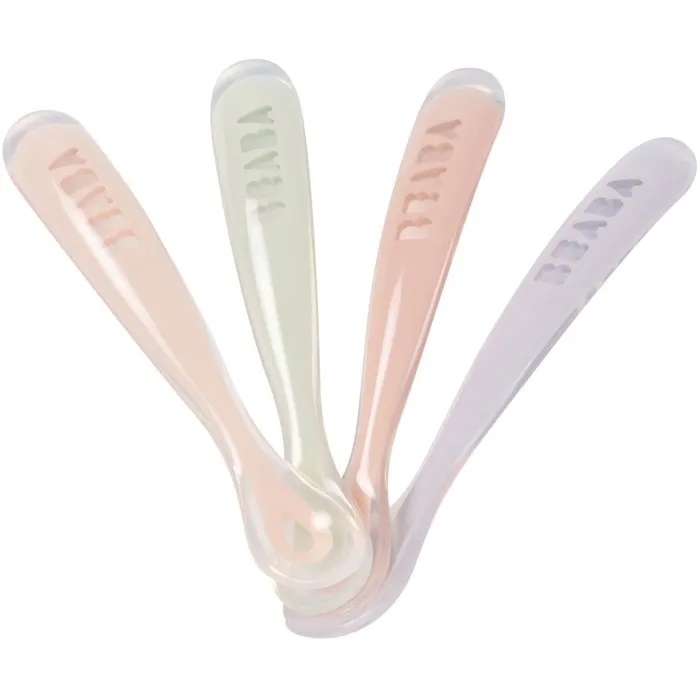 Beaba Set de 4 cucharas de silicona para la primera edad (azul viento + verde eucalipto + niebla ligera + rosa antiguo) Beaba Set de 4 cucharas de silicona para la primera edad (azul viento + verde eucalipto + niebla ligera + rosa antiguo)