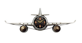 DKD Home Decor Reloj de Pared Metal Avión Plateado