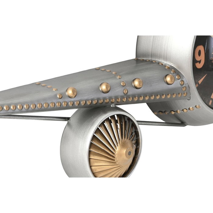 DKD Home Decor Reloj de Pared Vintage Bolai avion 25 Plateado Dorado Metal 114 x 11 x 40 cm
