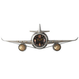DKD Home Decor Reloj de Pared Vintage Bolai avion 25 Plateado Dorado Metal 114 x 11 x 40 cm