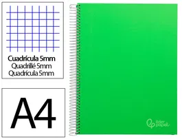 Liderpapel Cuaderno espiral Micro Jolly A4, 140 hojas, cuadro 5mm, 75gr, verde, espiral, tapa forrada