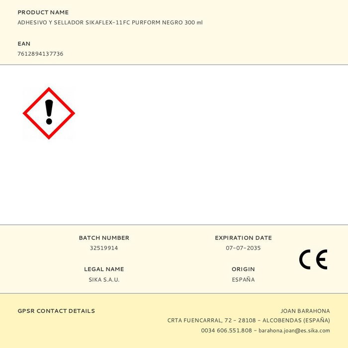Sika Sikaflex-11fc Purform Negro 300 ml - Adhesivo y Sellador Monocomponente de Poliuretano, Elástico, para Juntas Interiores y Exteriores Sika Sikaflex-11fc Purform Negro 300 ml - Adhesivo y Sellador Monocomponente de Poliuretano, Elástico, para Juntas Interiores y Exteriores