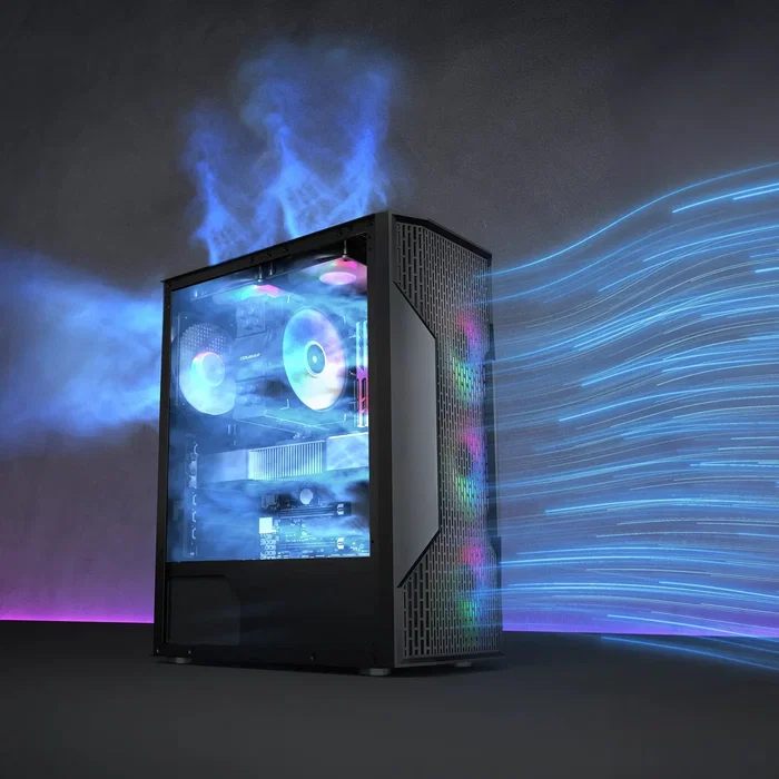 Cougar MX110 - Caja PC Semitorre Gaming Midi Tower ATX Negro con Panel de Vidrio Templado e Iluminación RGB, Compatible con Micro-ATX y Mini-ITX