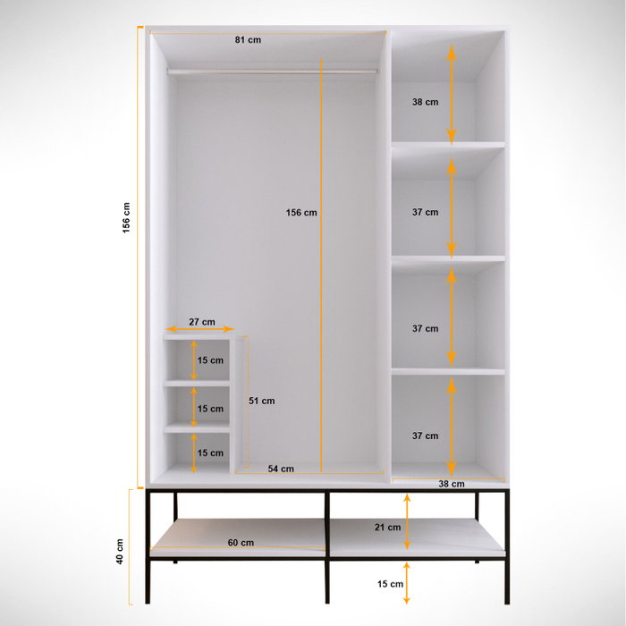 Hanah Home Armario Martin 3 Blanco, Negro y Dorado 126x200x50 cm