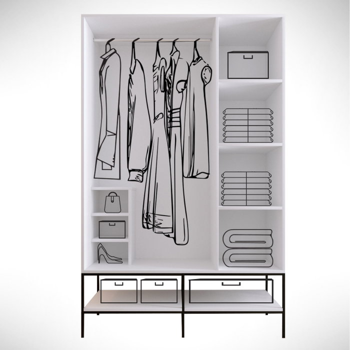 Hanah Home Armario Martin 3 Blanco, Negro y Dorado 126x200x50 cm
