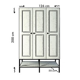 Hanah Home Armario Martin 3 Blanco, Negro y Dorado 126x200x50 cm