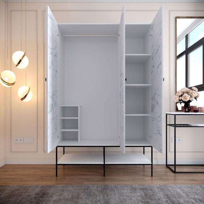 Hanah Home Armario Martin 3 Blanco, Negro y Dorado 126x200x50 cm
