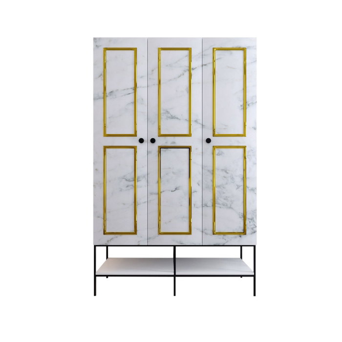 Hanah Home Armario Martin 3 Blanco, Negro y Dorado 126x200x50 cm