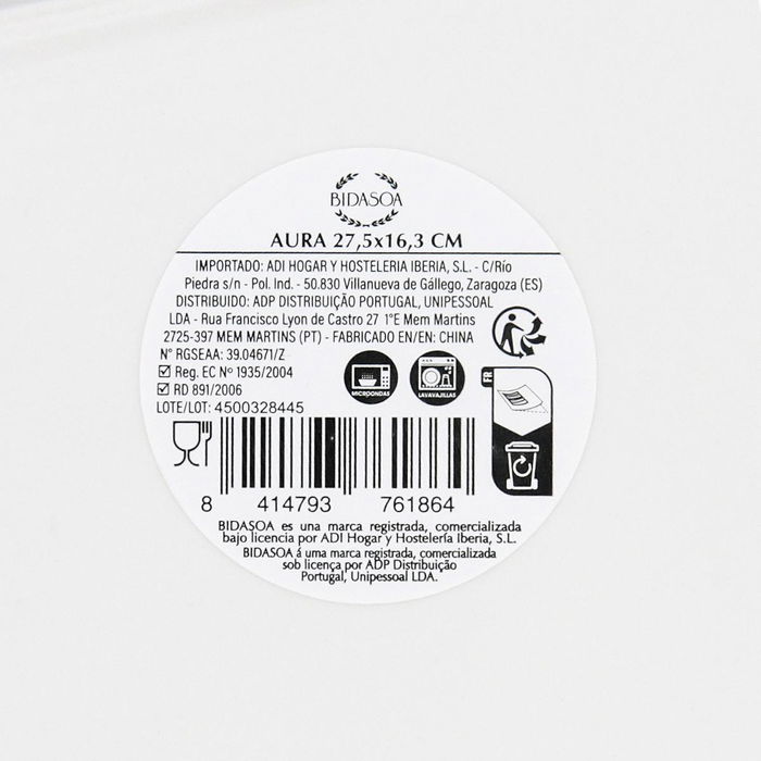 Bandeja Porcelana Aura Bidasoa 27,5x16,3 cm