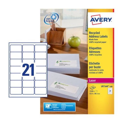 Avery Etiquetas Adhesivas Blancas Recicladas para Láser 63,5x38,1 mm Avery Etiquetas Adhesivas Blancas Recicladas para Láser 63,5x38,1 mm