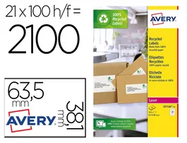 Avery Etiquetas Adhesivas Blancas Permanentes Recicladas 100% Láser 63,5x38,1 mm Caja 315 Unidades
