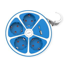 ROLINE Regleta Redonda con 4 Salidas AC, USB A+C y 1,5 m de Cable, Azul