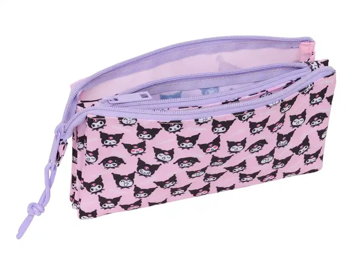 Safta Estuche Portatodo Triple con Crema (3 Compartimentos) Kuromi - Dimensiones: 12x22x3 cm (120x220x30 mm) para Colegio y Trabajo